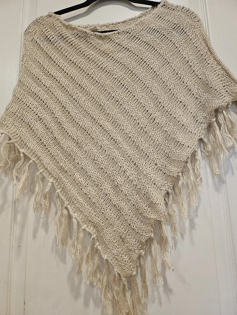 Cream Knit Fringe Poncho - Picture 4 of 7